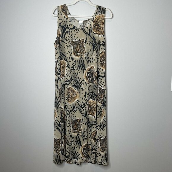 American Vintage Dresses & Skirts - Vintage Retro Neutral Tiger Face Print Midi Tank Top Shift Dress One Size